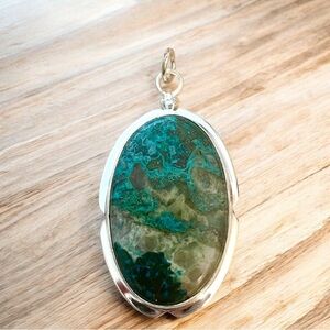Handmade Chrysocolla Gemstone Pendant in sterling silver overlay 925